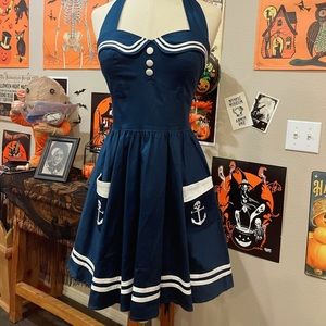 Navy Skull Pin Up Vintage Style Dress